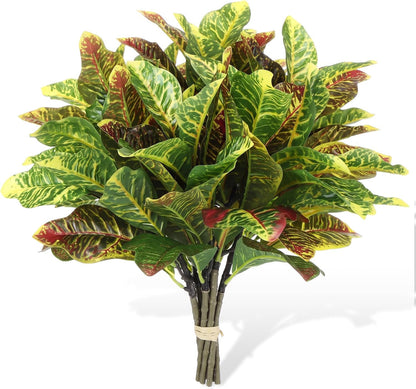 10 Pcs Artificial Croton Plant Leaf Branches 15.8 inch Summer Lifelike Tropical Houseplant Faux Dieffenbachia Plant Greenery Aesthetic House Plants for Home Vase Office Yard Garden Decor