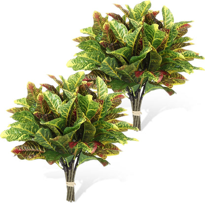 10 Pcs Artificial Croton Plant Leaf Branches 15.8 inch Summer Lifelike Tropical Houseplant Faux Dieffenbachia Plant Greenery Aesthetic House Plants for Home Vase Office Yard Garden Decor