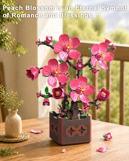 Flowers Botanicals Pink Peach Blossom Building Set, Artificial Plant Bonsai Tree Building Block Compatible with Lego, Home Office Decor, Birthday Gifts for Women Adults Girls 8-12 (602Pcs)