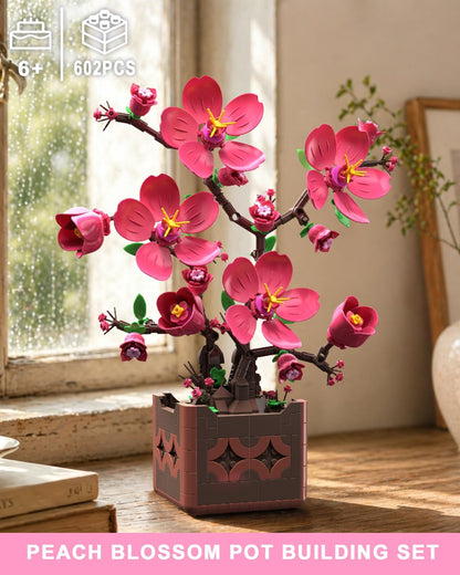 Flowers Botanicals Pink Peach Blossom Building Set, Artificial Plant Bonsai Tree Building Block Compatible with Lego, Home Office Decor, Birthday Gifts for Women Adults Girls 8-12 (602Pcs)
