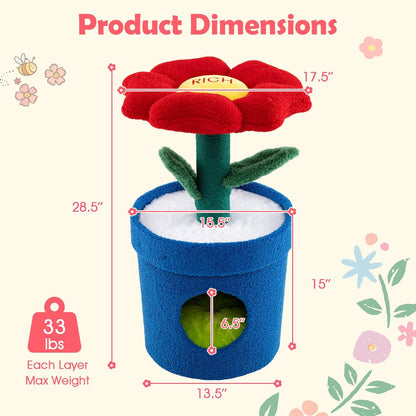28.5-inch Potted Plant-Shaped Cute Cat Tree | Novel Small Flower Cat Tower | Scratching Post | Flower-Shaped Comfy Top Perch | Bottom Cozy Condo with Removable Soft Pad