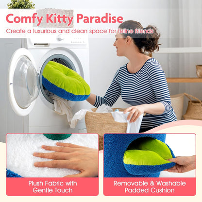 28.5-inch Potted Plant-Shaped Cute Cat Tree | Novel Small Flower Cat Tower | Scratching Post | Flower-Shaped Comfy Top Perch | Bottom Cozy Condo with Removable Soft Pad