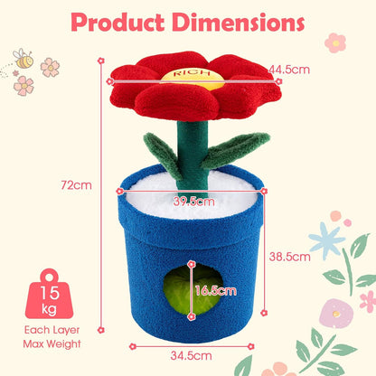 28.5-inch Potted Plant-Shaped Cute Cat Tree | Novel Small Flower Cat Tower | Scratching Post | Flower-Shaped Comfy Top Perch | Bottom Cozy Condo with Removable Soft Pad