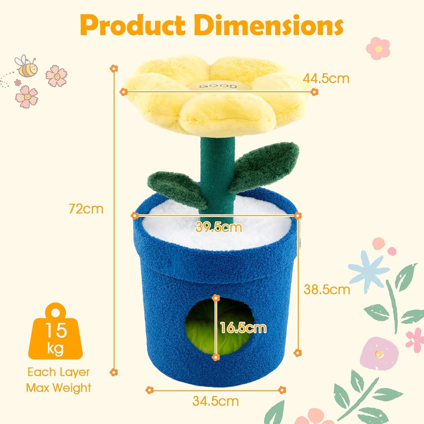 28.5-inch Potted Plant-Shaped Cute Cat Tree | Novel Small Flower Cat Tower | Scratching Post | Flower-Shaped Comfy Top Perch | Bottom Cozy Condo with Removable Soft Pad