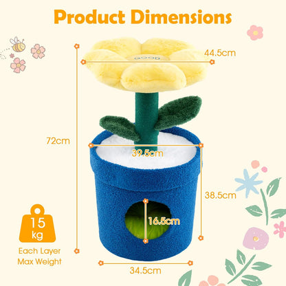28.5-inch Potted Plant-Shaped Cute Cat Tree | Novel Small Flower Cat Tower | Scratching Post | Flower-Shaped Comfy Top Perch | Bottom Cozy Condo with Removable Soft Pad