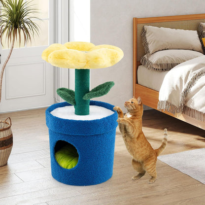 28.5-inch Potted Plant-Shaped Cute Cat Tree | Novel Small Flower Cat Tower | Scratching Post | Flower-Shaped Comfy Top Perch | Bottom Cozy Condo with Removable Soft Pad