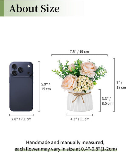 Hydrangea Artificial Flowers in Vase for Table, 4 Pcs, 5.9 Inch | 4 Colors, Small Ceramic Vase with Flowers, Cute Floral Arrangement Centerpieces, for Bathroom, Desk, Shelf, Vanity Tabletop