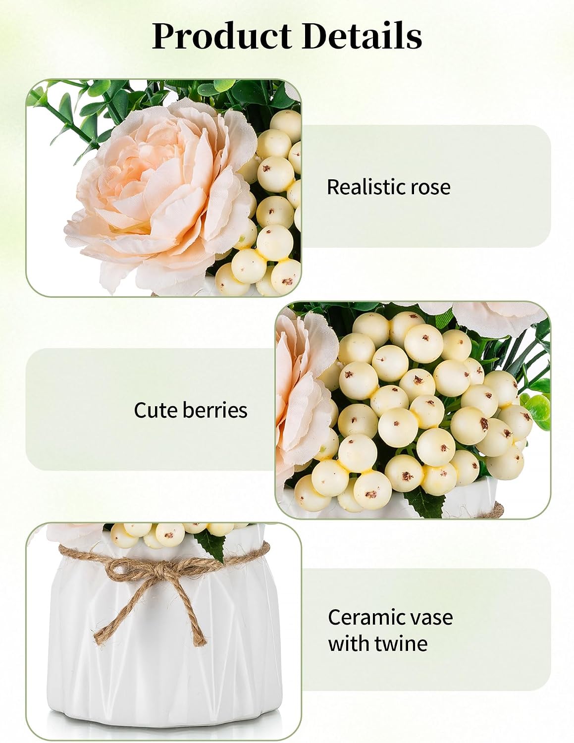 Hydrangea Artificial Flowers in Vase for Table, 4 Pcs, 5.9 Inch | 4 Colors, Small Ceramic Vase with Flowers, Cute Floral Arrangement Centerpieces, for Bathroom, Desk, Shelf, Vanity Tabletop
