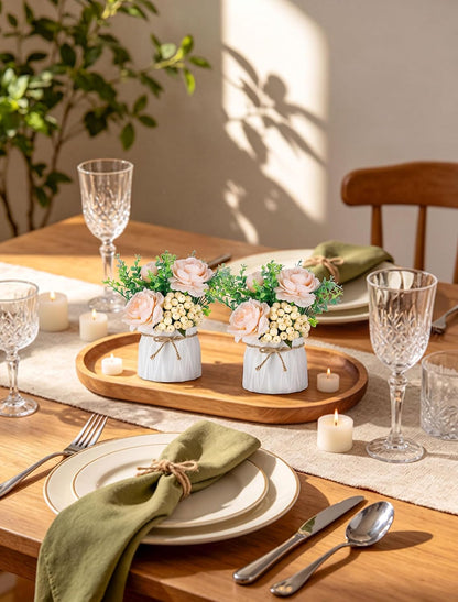 Hydrangea Artificial Flowers in Vase for Table, 4 Pcs, 5.9 Inch | 4 Colors, Small Ceramic Vase with Flowers, Cute Floral Arrangement Centerpieces, for Bathroom, Desk, Shelf, Vanity Tabletop