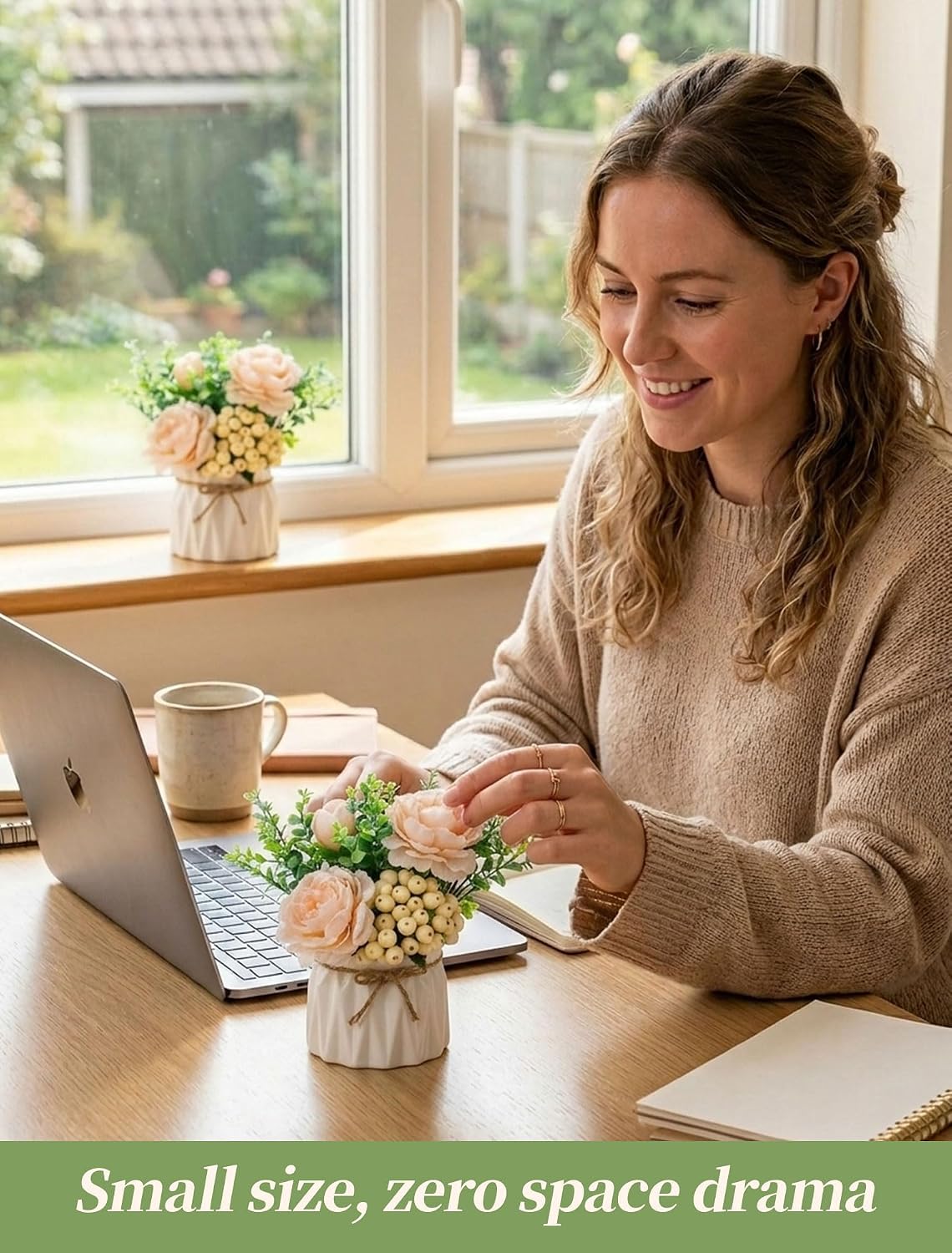Hydrangea Artificial Flowers in Vase for Table, 4 Pcs, 5.9 Inch | 4 Colors, Small Ceramic Vase with Flowers, Cute Floral Arrangement Centerpieces, for Bathroom, Desk, Shelf, Vanity Tabletop