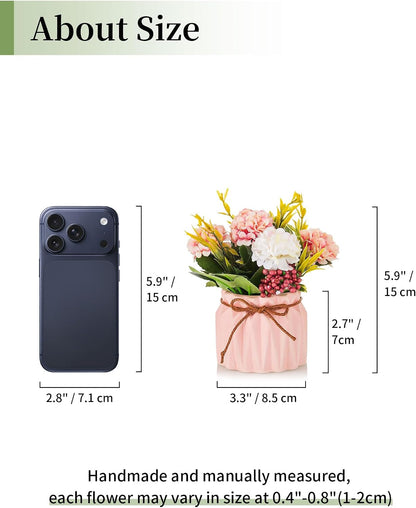 Hydrangea Artificial Flowers in Vase for Table, 4 Pcs, 5.9 Inch | 4 Colors, Small Ceramic Vase with Flowers, Cute Floral Arrangement Centerpieces, for Bathroom, Desk, Shelf, Vanity Tabletop