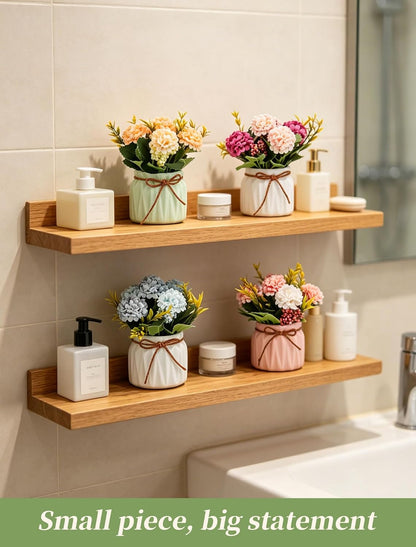 Hydrangea Artificial Flowers in Vase for Table, 4 Pcs, 5.9 Inch | 4 Colors, Small Ceramic Vase with Flowers, Cute Floral Arrangement Centerpieces, for Bathroom, Desk, Shelf, Vanity Tabletop