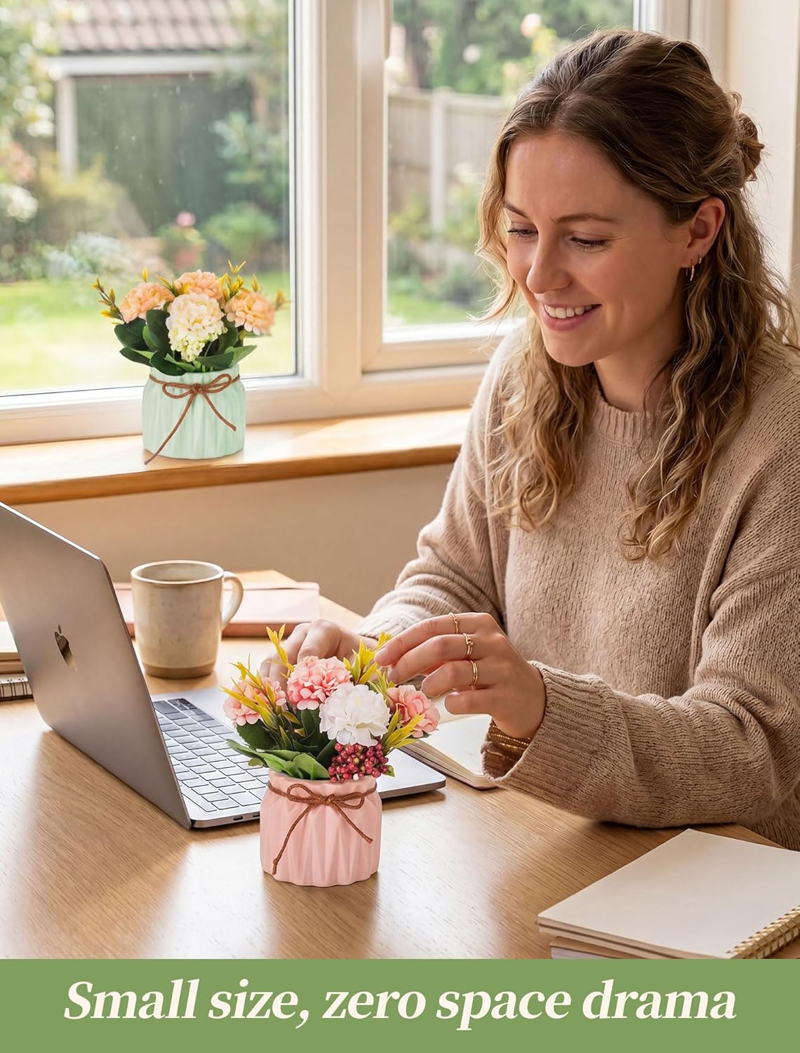 Hydrangea Artificial Flowers in Vase for Table, 4 Pcs, 5.9 Inch | 4 Colors, Small Ceramic Vase with Flowers, Cute Floral Arrangement Centerpieces, for Bathroom, Desk, Shelf, Vanity Tabletop