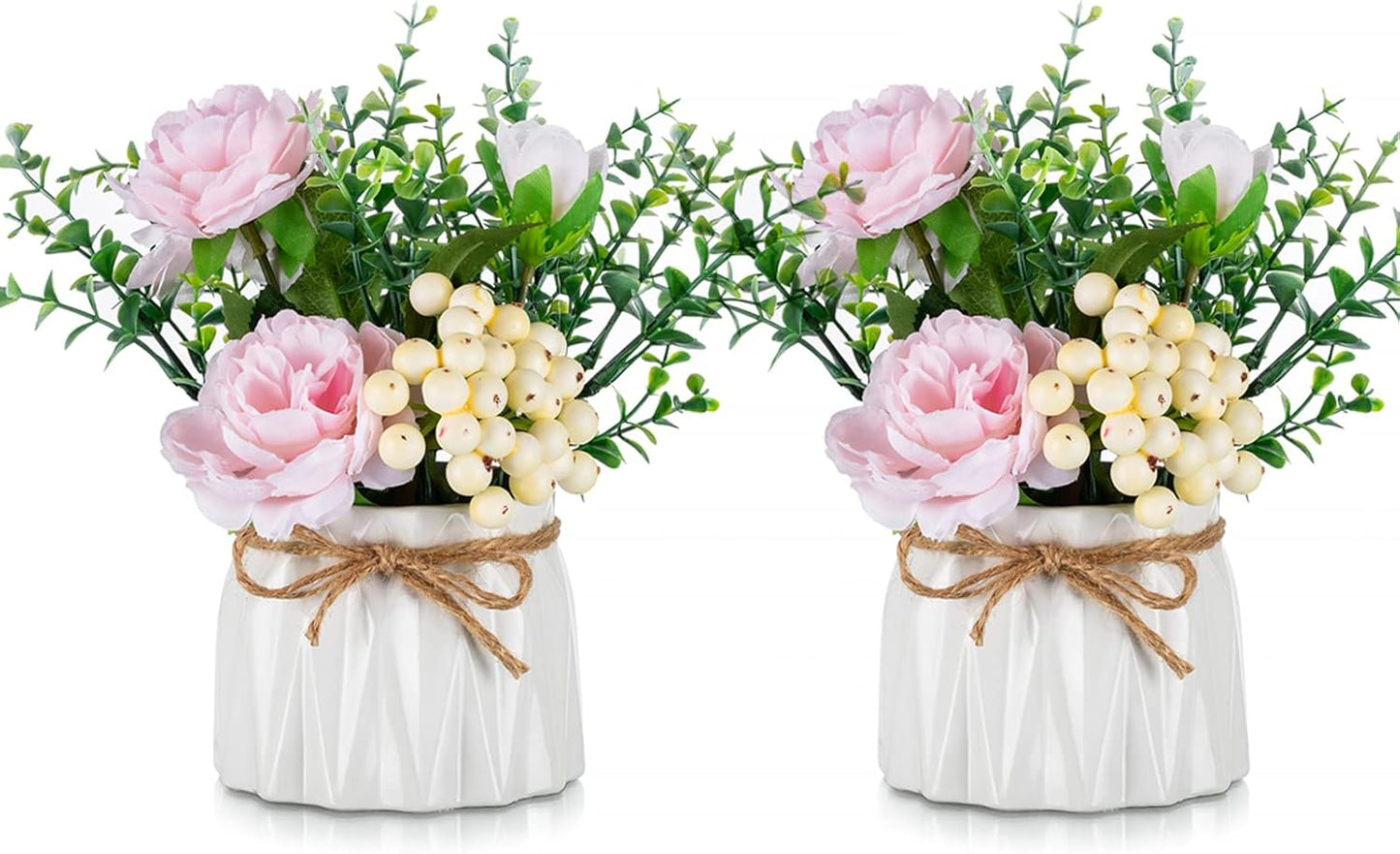 Hydrangea Artificial Flowers in Vase for Table, 4 Pcs, 5.9 Inch | 4 Colors, Small Ceramic Vase with Flowers, Cute Floral Arrangement Centerpieces, for Bathroom, Desk, Shelf, Vanity Tabletop