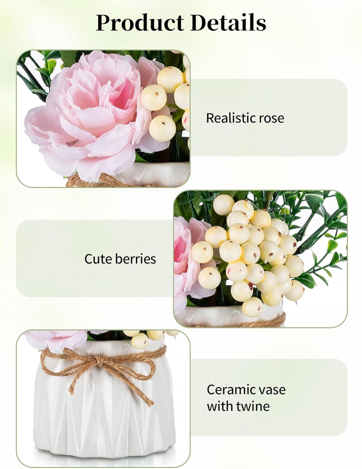 Hydrangea Artificial Flowers in Vase for Table, 4 Pcs, 5.9 Inch | 4 Colors, Small Ceramic Vase with Flowers, Cute Floral Arrangement Centerpieces, for Bathroom, Desk, Shelf, Vanity Tabletop
