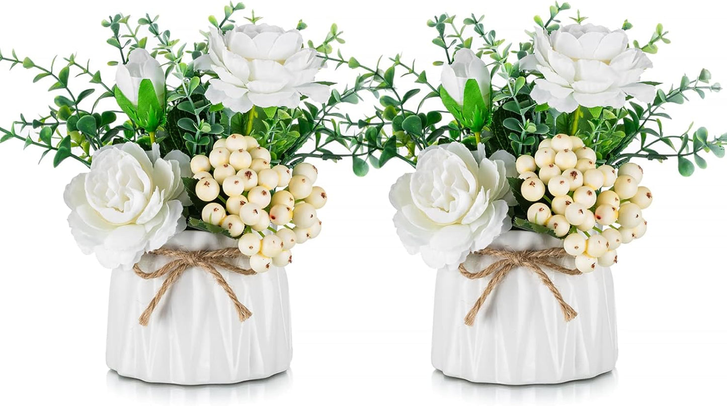 Hydrangea Artificial Flowers in Vase for Table, 4 Pcs, 5.9 Inch | 4 Colors, Small Ceramic Vase with Flowers, Cute Floral Arrangement Centerpieces, for Bathroom, Desk, Shelf, Vanity Tabletop