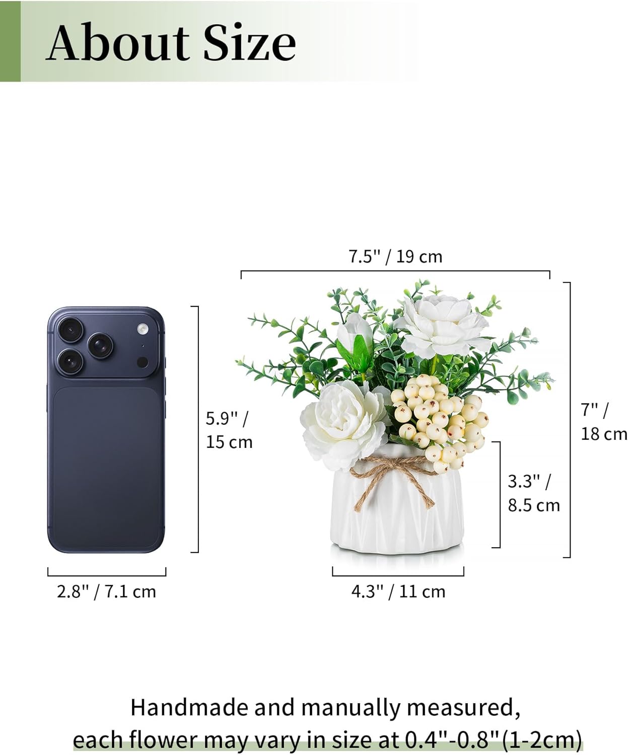 Hydrangea Artificial Flowers in Vase for Table, 4 Pcs, 5.9 Inch | 4 Colors, Small Ceramic Vase with Flowers, Cute Floral Arrangement Centerpieces, for Bathroom, Desk, Shelf, Vanity Tabletop