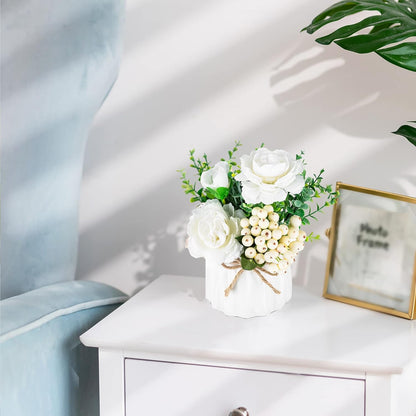 Hydrangea Artificial Flowers in Vase for Table, 4 Pcs, 5.9 Inch | 4 Colors, Small Ceramic Vase with Flowers, Cute Floral Arrangement Centerpieces, for Bathroom, Desk, Shelf, Vanity Tabletop