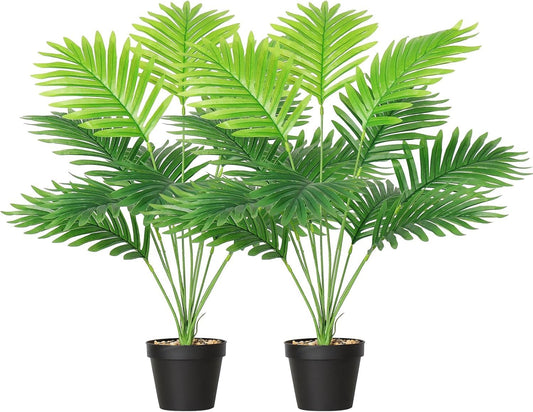 Set of 2 Artificial Areca Palm Plants in Pots, Fake Plants