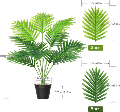 Set of 2 Artificial Areca Palm Plants in Pots, Fake Plants