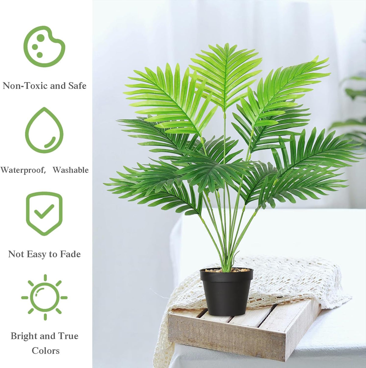Set of 2 Artificial Areca Palm Plants in Pots, Fake Plants