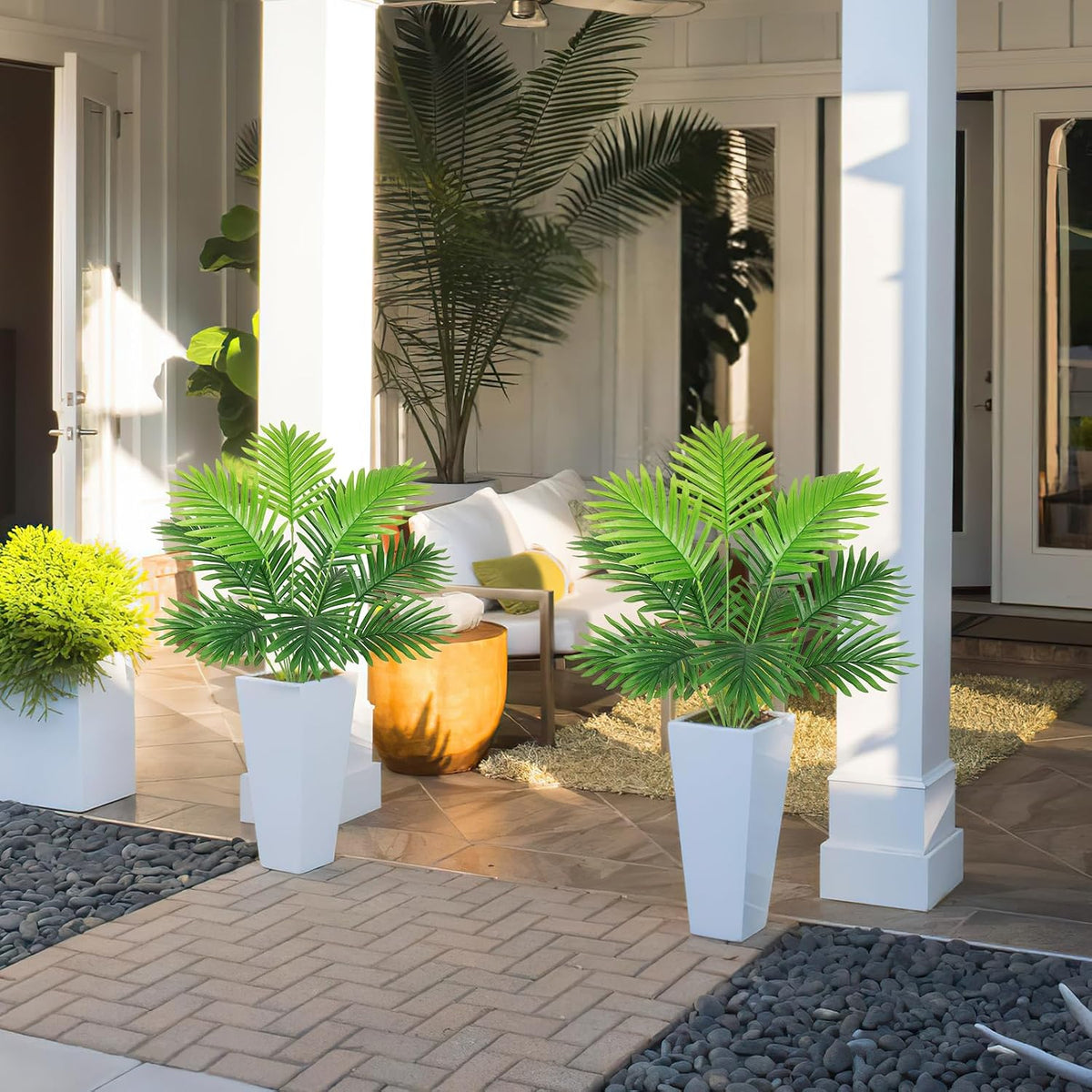 Set of 2 Artificial Areca Palm Plants in Pots, Fake Plants