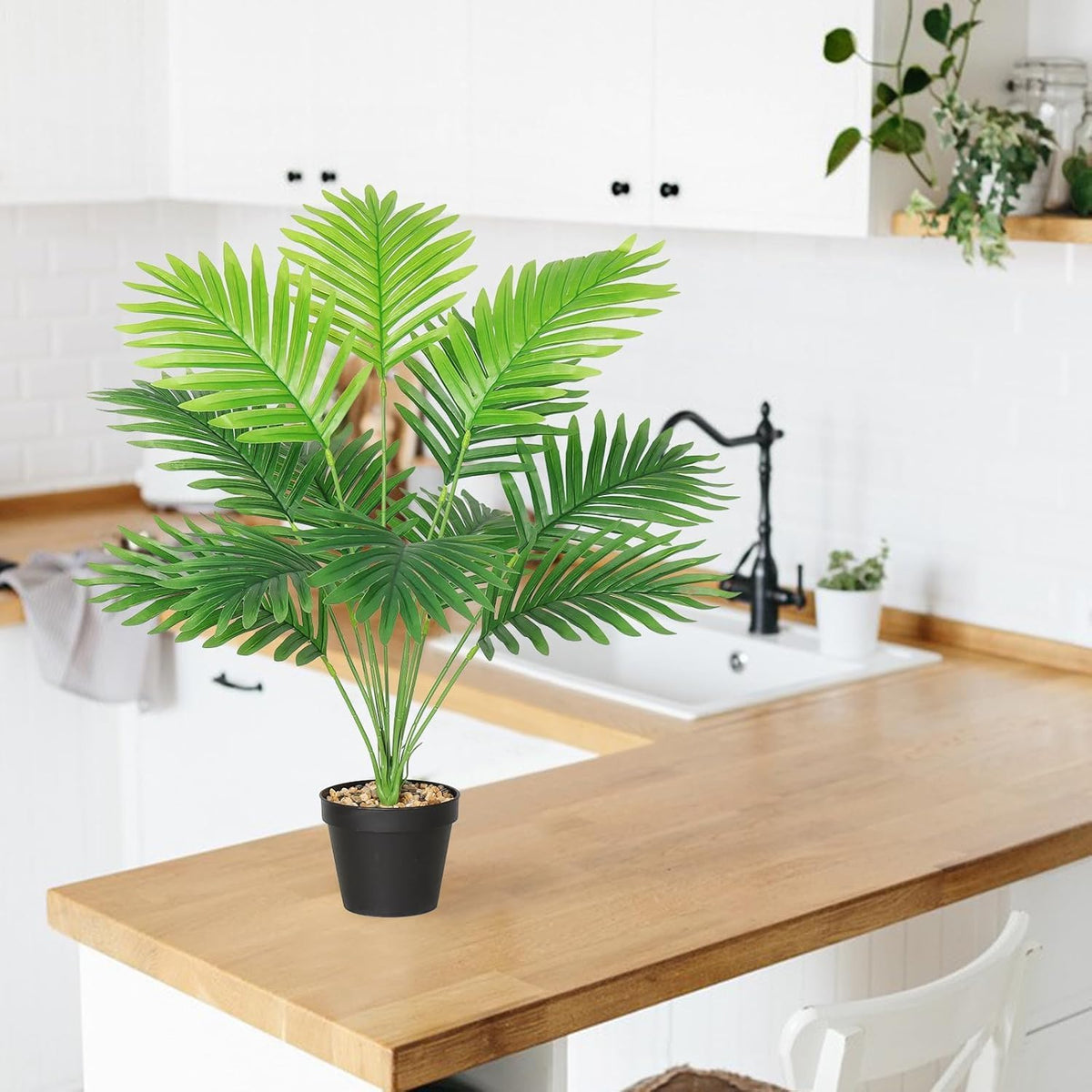 Set of 2 Artificial Areca Palm Plants in Pots, Fake Plants