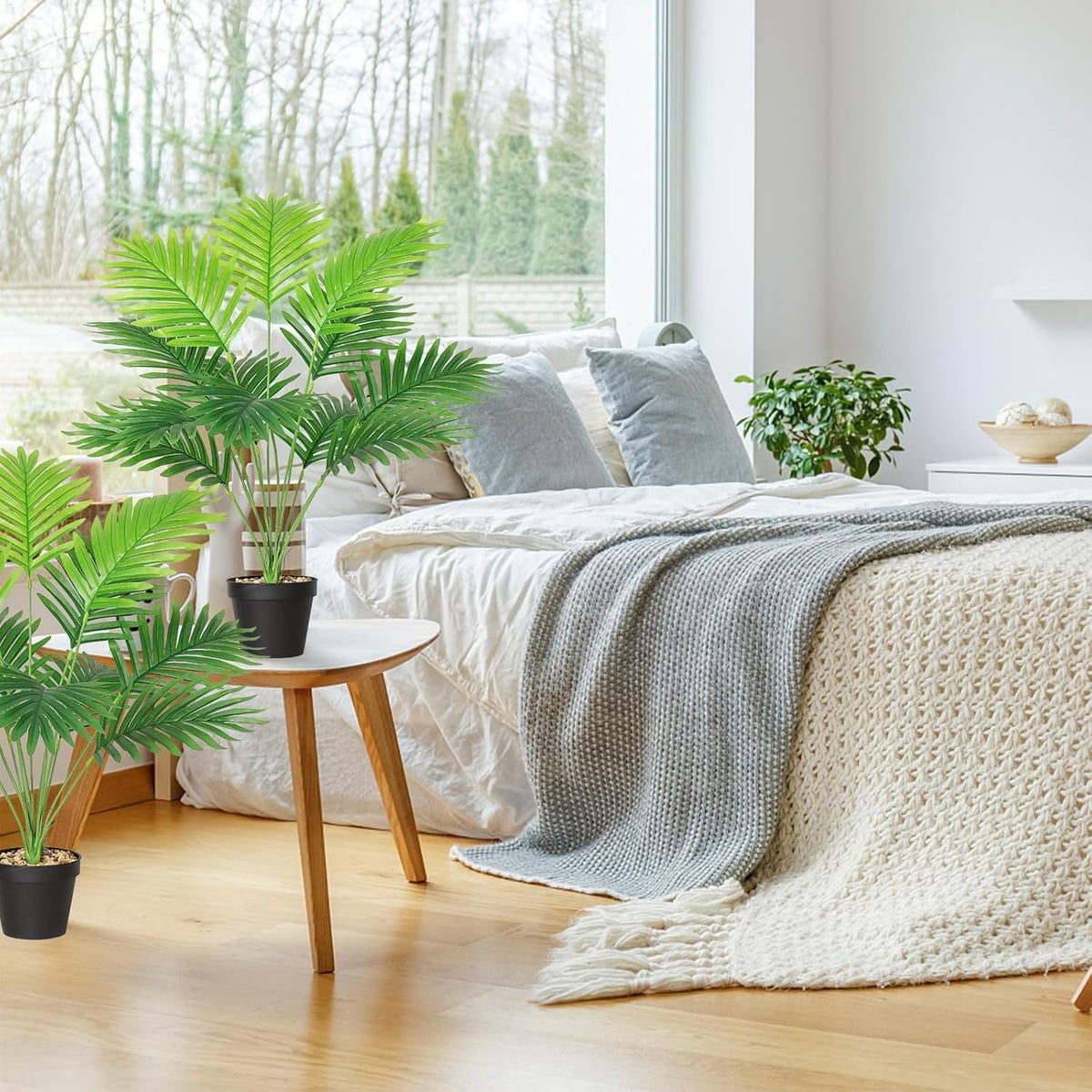 Set of 2 Artificial Areca Palm Plants in Pots, Fake Plants