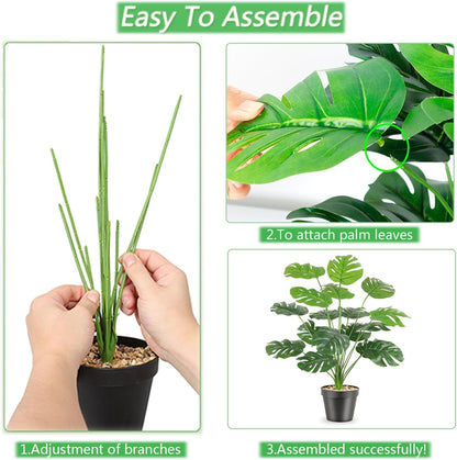 Set of 2 Artificial Areca Palm Plants in Pots, Fake Plants