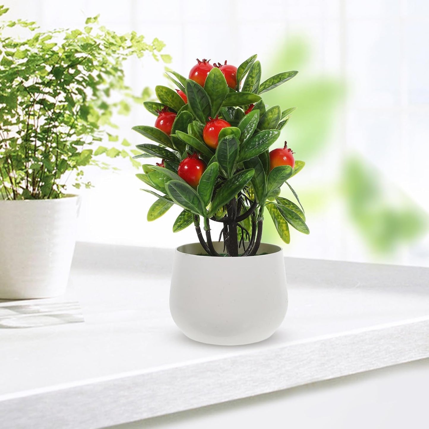 Mini for Artificial in Fruits Pomegranate Tree Faux Stylish White Pot, Realistic Appearance and Long-Term Decorative Solution Decor Home Kitchen Accent