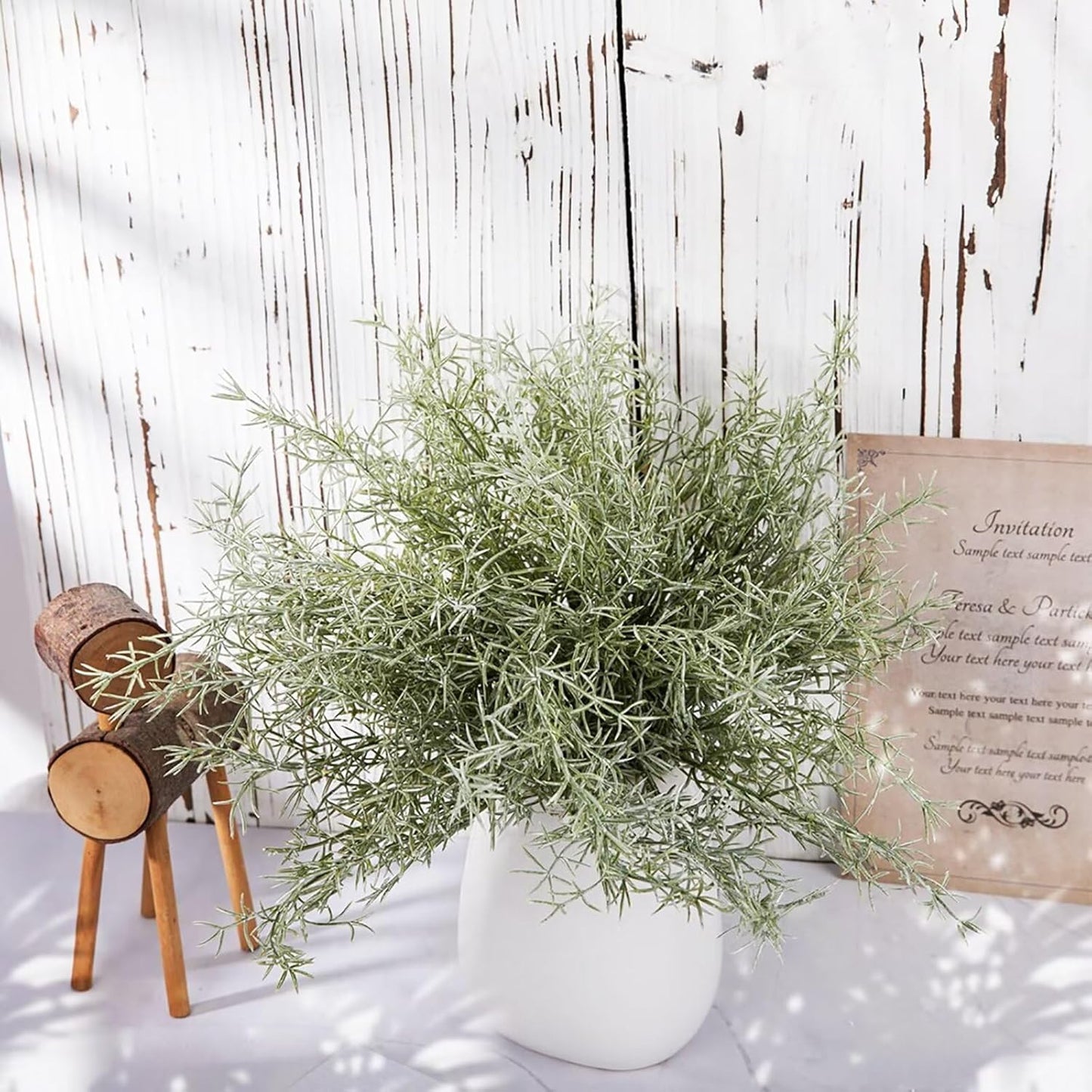 4 Pack Artificial Rosemary Plants, Fake Leaves Stems, Faux Branches for Table Centerpieces, Home Office, Garden, Farmhouse, Window Decor