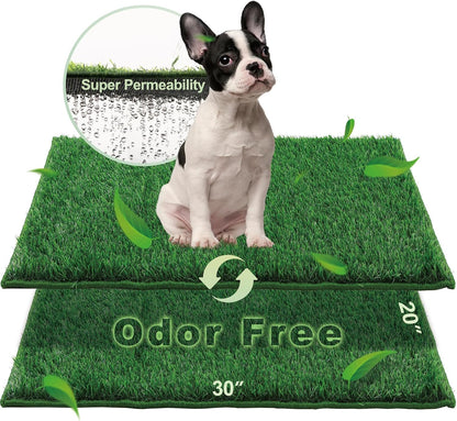 Grass Pee Pads for Dogs Potty, Artificial Grass Patch Odor Free | 2PCS Fake Grass with Fully Permeable Backing for Fast Drainage, Indoor Porch Potty Grass Hemmed Edge Turf, Easy Clean