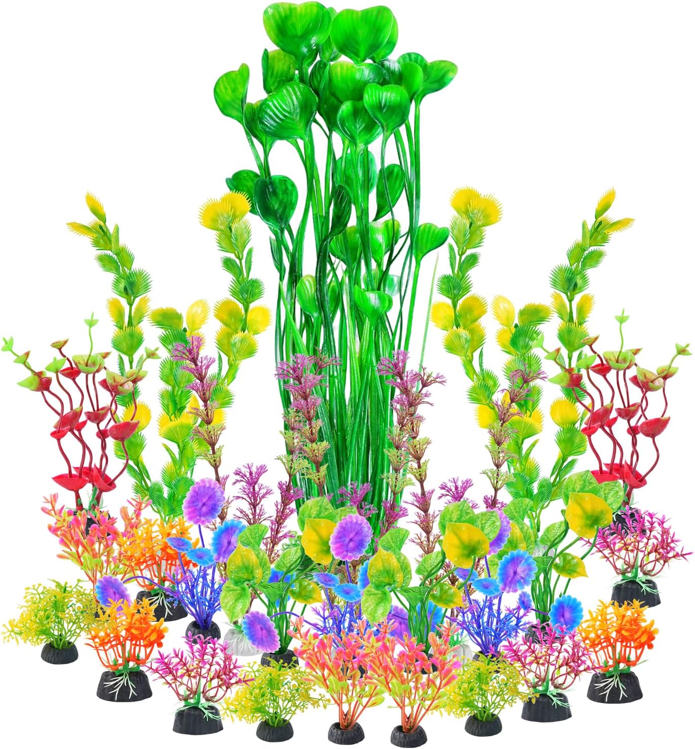 Artificial Fish Tank Plants, Plastic Aquarium Accessories Large, 15.5 inch Purple Decorations, 2pcs