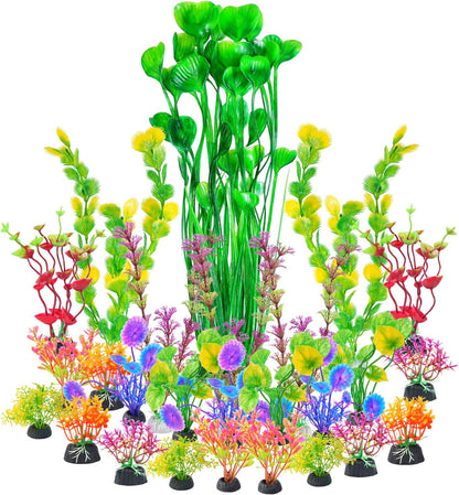 Artificial Fish Tank Plants, Plastic Aquarium Accessories Large, 15.5 inch Purple Decorations, 2pcs