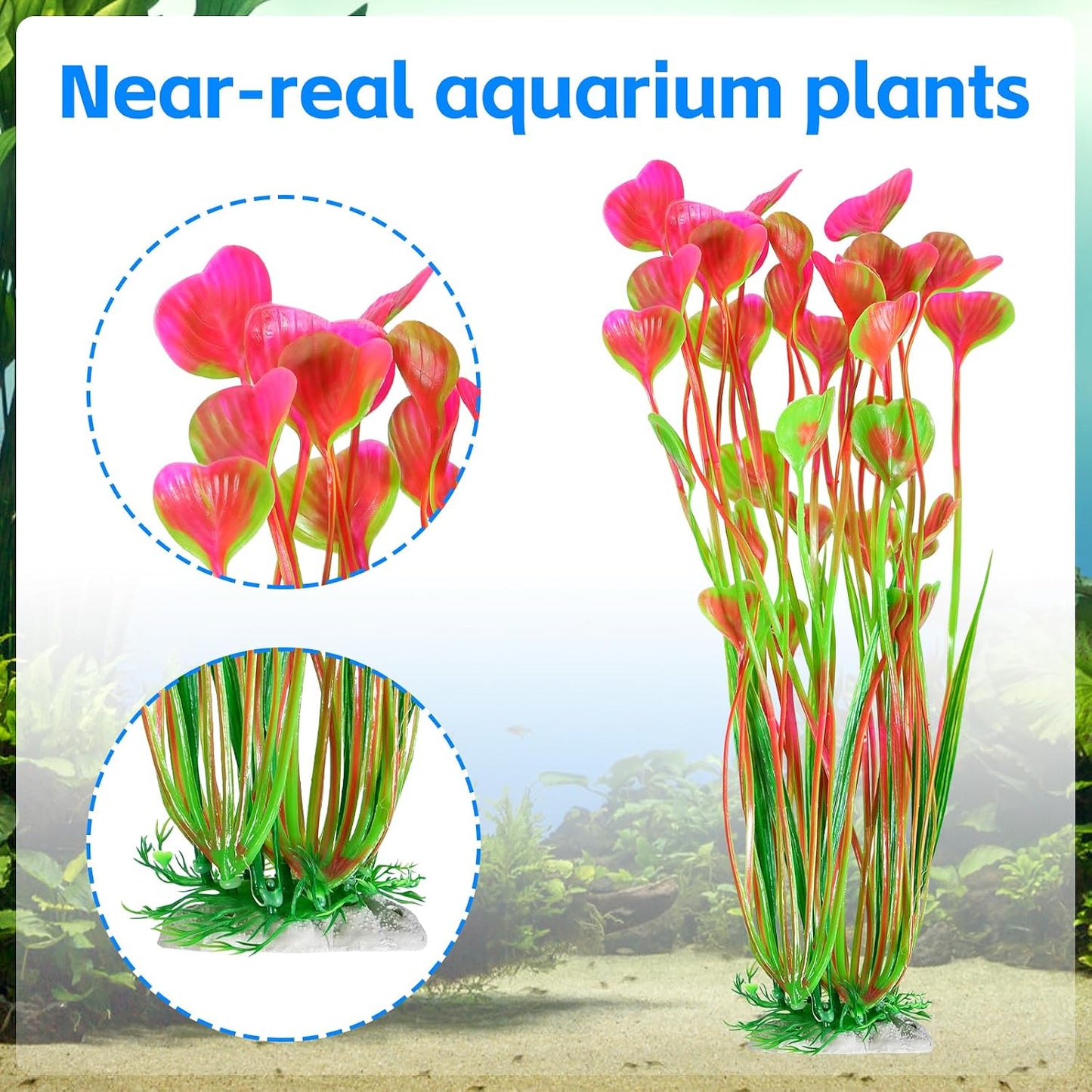 Artificial Fish Tank Plants, Plastic Aquarium Accessories Large, 15.5 inch Purple Decorations, 2pcs