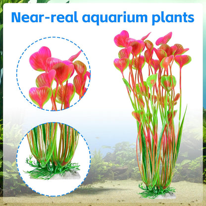 Artificial Fish Tank Plants, Plastic Aquarium Accessories Large, 15.5 inch Purple Decorations, 2pcs