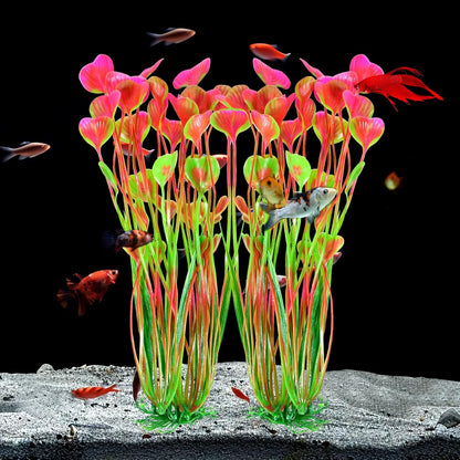 Artificial Fish Tank Plants, Plastic Aquarium Accessories Large, 15.5 inch Purple Decorations, 2pcs