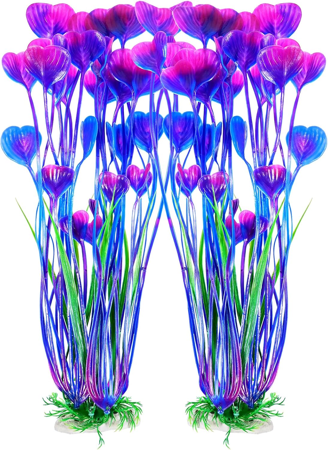 Artificial Fish Tank Plants, Plastic Aquarium Accessories Large, 15.5 inch Purple Decorations, 2pcs