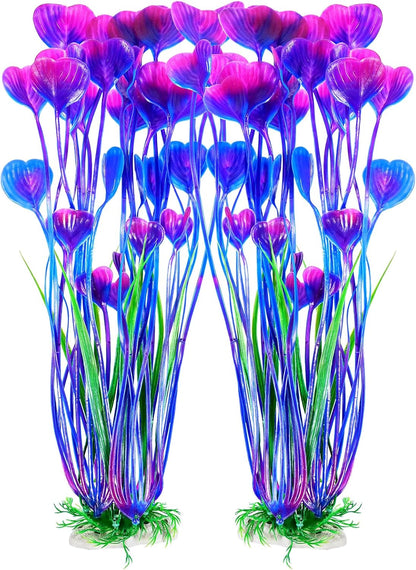 Artificial Fish Tank Plants, Plastic Aquarium Accessories Large, 15.5 inch Purple Decorations, 2pcs