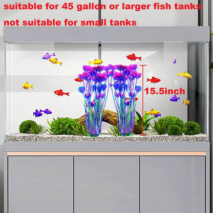 Artificial Fish Tank Plants, Plastic Aquarium Accessories Large, 15.5 inch Purple Decorations, 2pcs