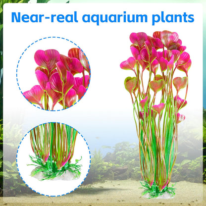 Artificial Fish Tank Plants, Plastic Aquarium Accessories Large, 15.5 inch Purple Decorations, 2pcs