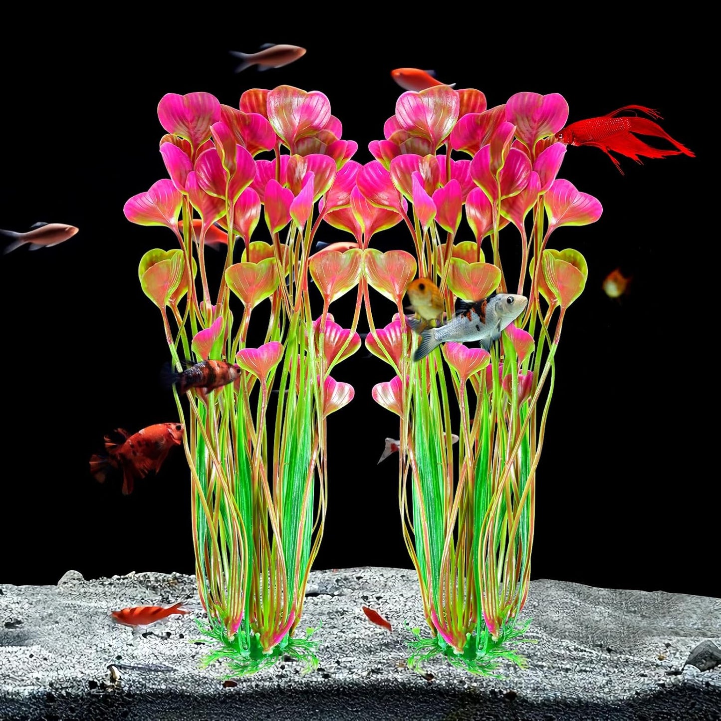 Artificial Fish Tank Plants, Plastic Aquarium Accessories Large, 15.5 inch Purple Decorations, 2pcs