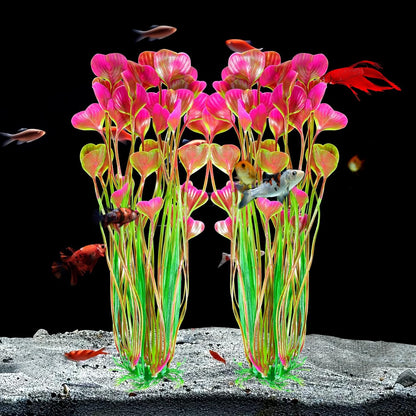 Artificial Fish Tank Plants, Plastic Aquarium Accessories Large, 15.5 inch Purple Decorations, 2pcs