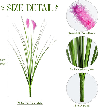 Artificial Grass, Fake Grass, Artificial Shrubs, Wheatgrass Cattails Fake Grass Decorations, Artificial Plants, Ornamental Grass, Outdoor Fake Grass, Green Leafy Decorations (12PCS)