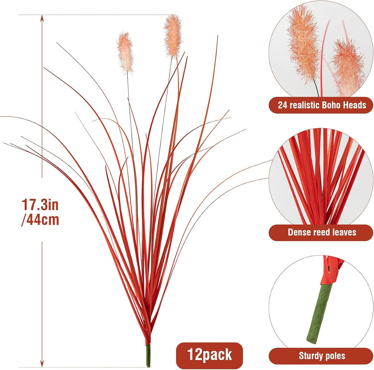 Artificial Grass, Fake Grass, Artificial Shrubs, Wheatgrass Cattails Fake Grass Decorations, Artificial Plants, Ornamental Grass, Outdoor Fake Grass, Green Leafy Decorations (12PCS)