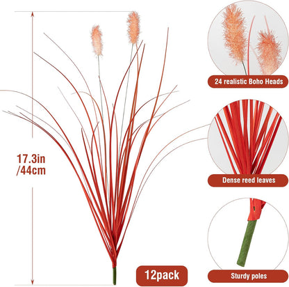 Artificial Grass, Fake Grass, Artificial Shrubs, Wheatgrass Cattails Fake Grass Decorations, Artificial Plants, Ornamental Grass, Outdoor Fake Grass, Green Leafy Decorations (12PCS)