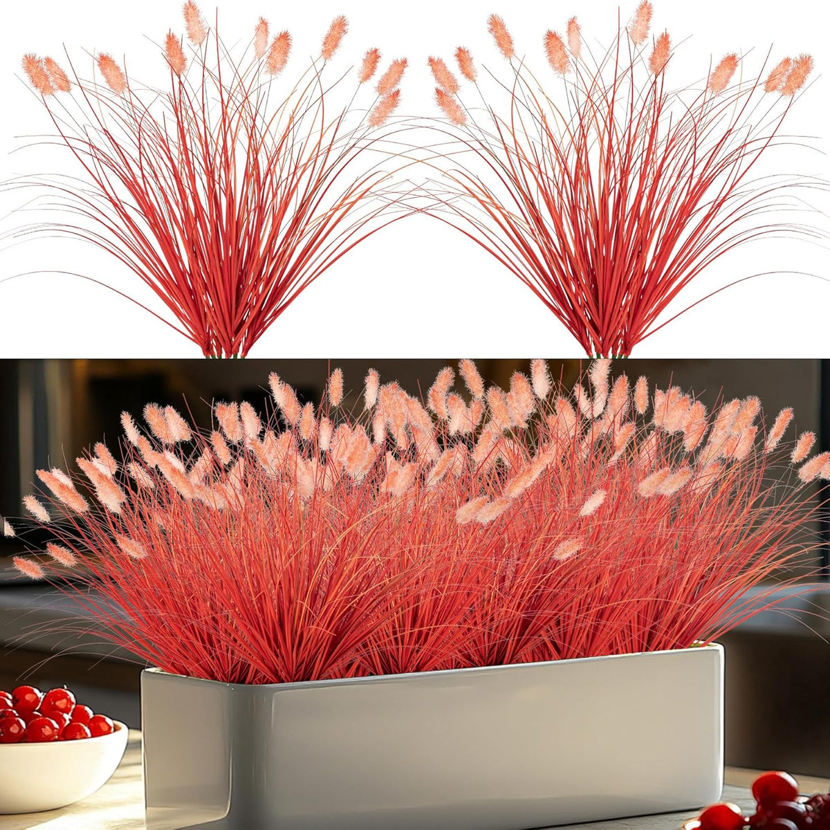 Artificial Grass, Fake Grass, Artificial Shrubs, Wheatgrass Cattails Fake Grass Decorations, Artificial Plants, Ornamental Grass, Outdoor Fake Grass, Green Leafy Decorations (12PCS)