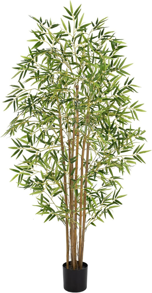 Artificial Bamboo Tree, Fake Bamboo Plant 5FT Tall with 6 Natural Real Bamboo Trunks, Artificial Tree Indoor Decor Faux Silk Tree for Home Office Living Room Modern Decor