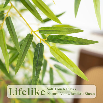 Artificial Bamboo Tree, Fake Bamboo Plant 5FT Tall with 6 Natural Real Bamboo Trunks, Artificial Tree Indoor Decor Faux Silk Tree for Home Office Living Room Modern Decor