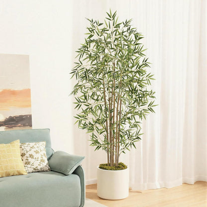 Artificial Bamboo Tree, Fake Bamboo Plant 5FT Tall with 6 Natural Real Bamboo Trunks, Artificial Tree Indoor Decor Faux Silk Tree for Home Office Living Room Modern Decor